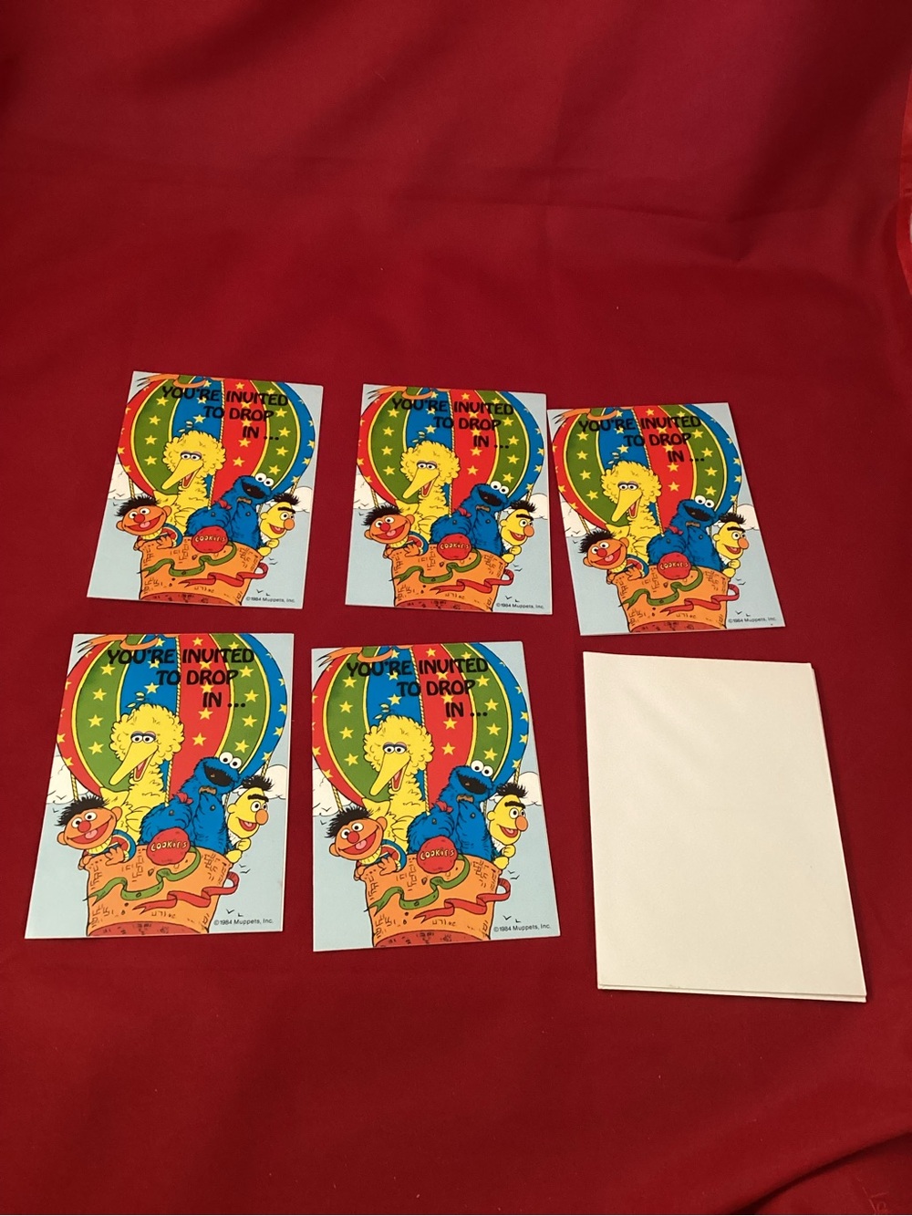 5 Sesame Street Party Invitations with matching envelopes
